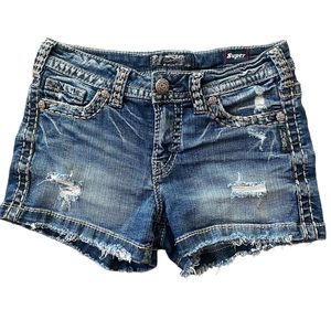 Silver Aiko Distressed Mid Shorts 27